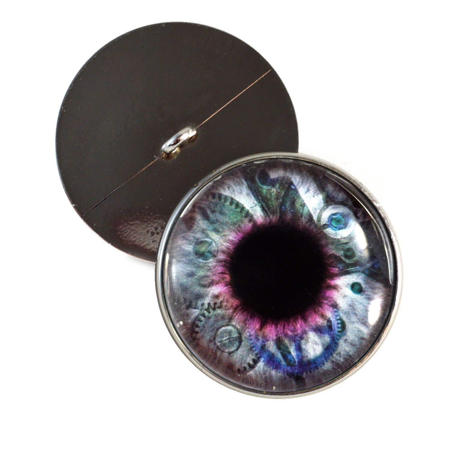 Clockwork Blue Purple Steampunk Sew-On Button Glass Eyes - Prismatic Fiber Arts