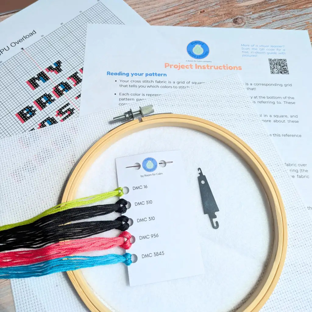 CPU Overload - Funny Relatable Cross Stitch Kit by Room for Calm - Prismatic Fiber Arts