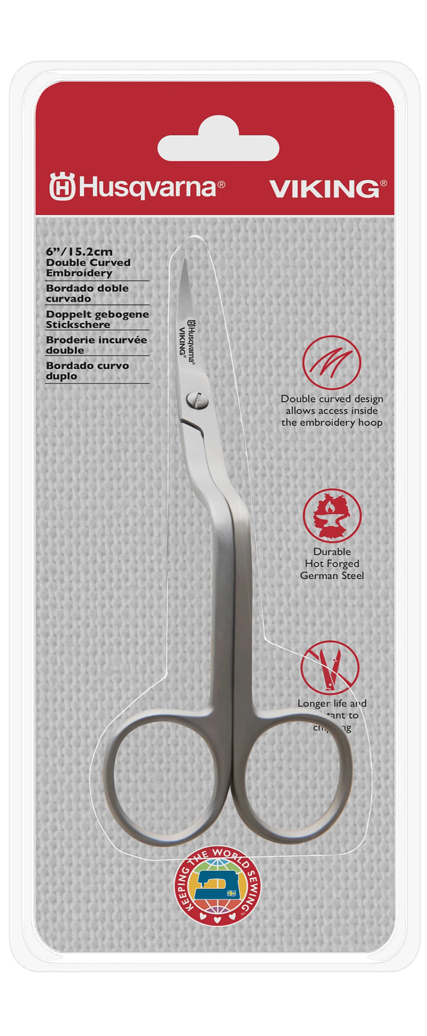 HUSQVARNA® VIKING® 6in/15.2cm Double Curved Embroidery Scissor - Prismatic Fiber Arts