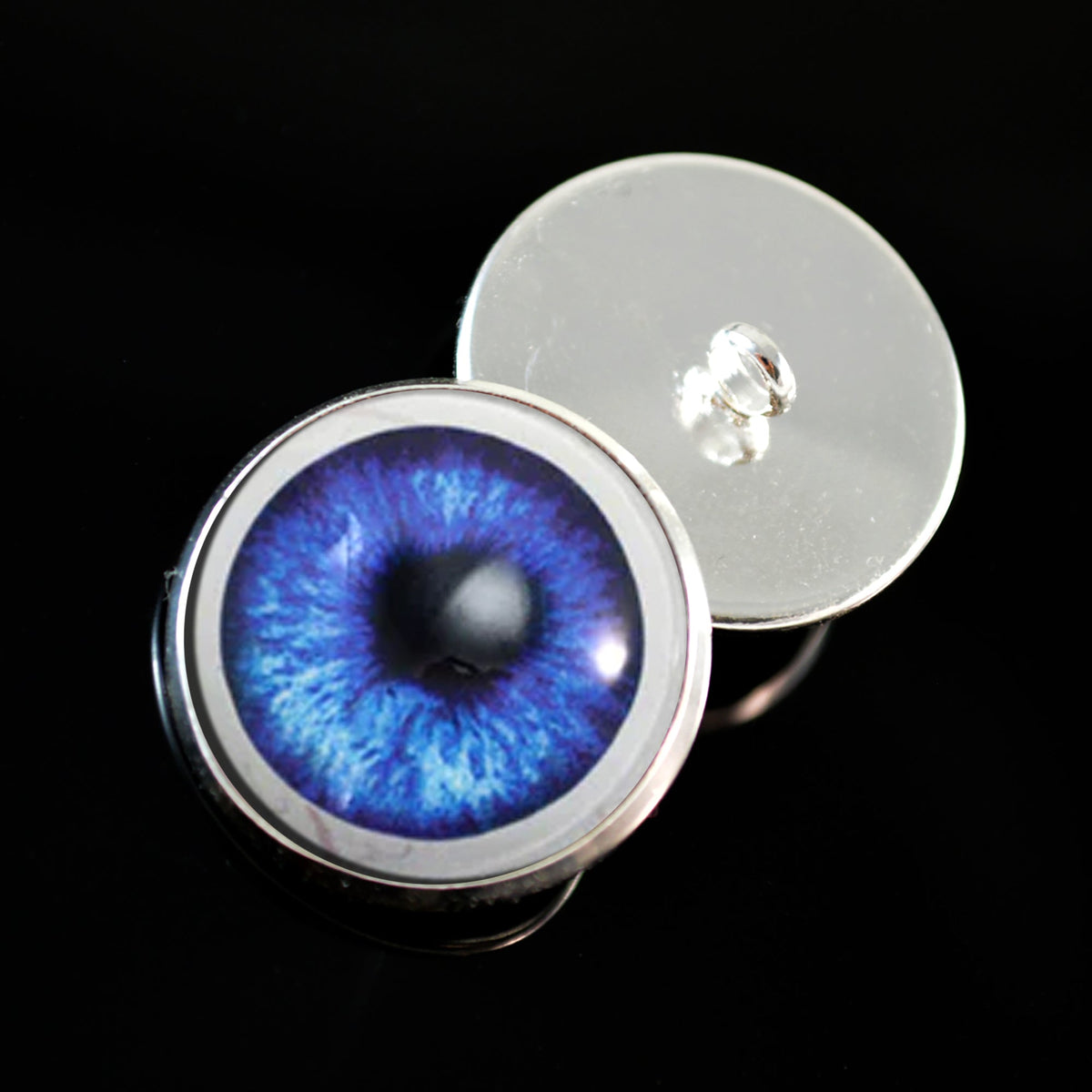 Dark Blue Anime with Whites Sew-On Button Glass Eyes - Prismatic Fiber Arts