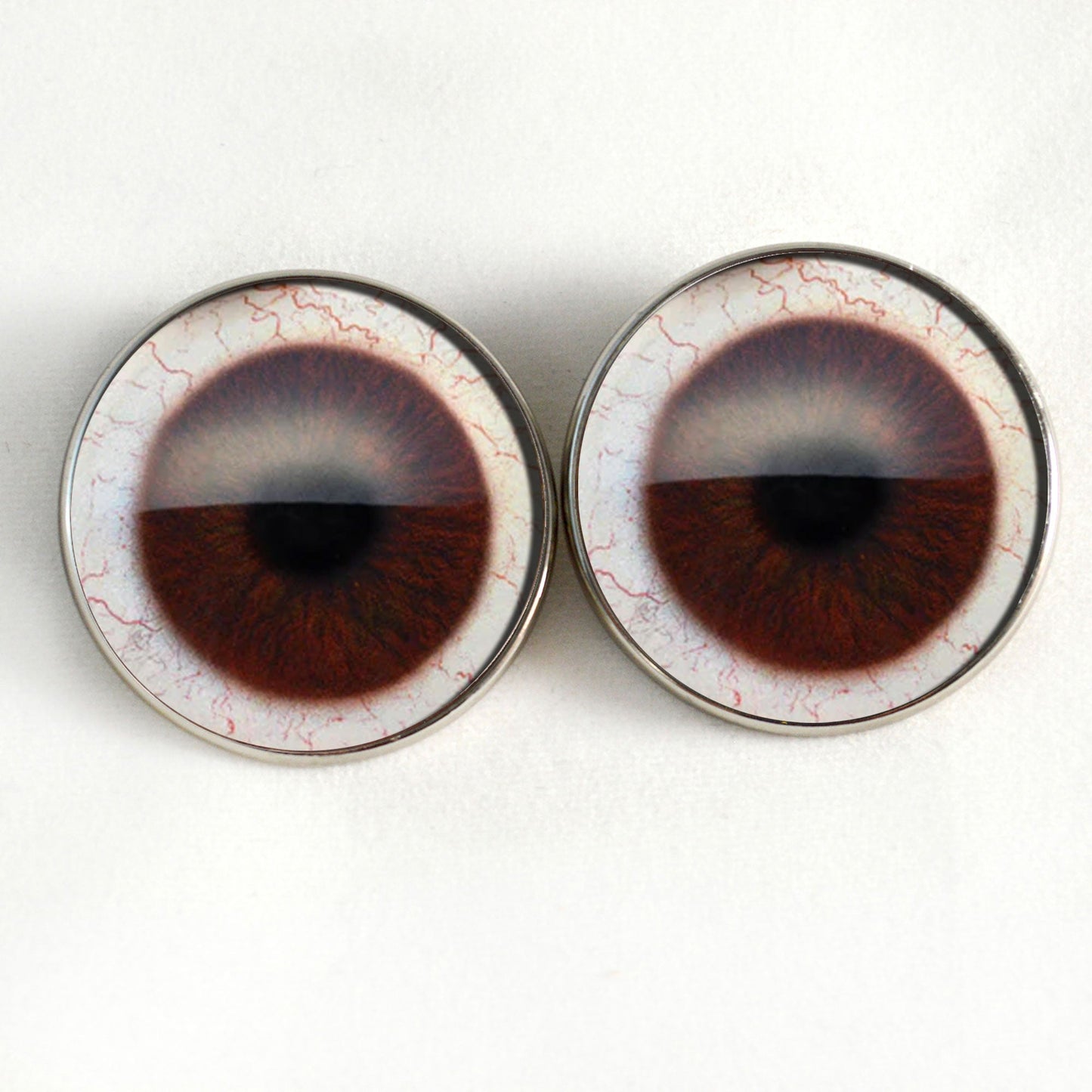 Dark Brown Human with Whites Sew-On Button Glass Eyes - Prismatic Fiber Arts