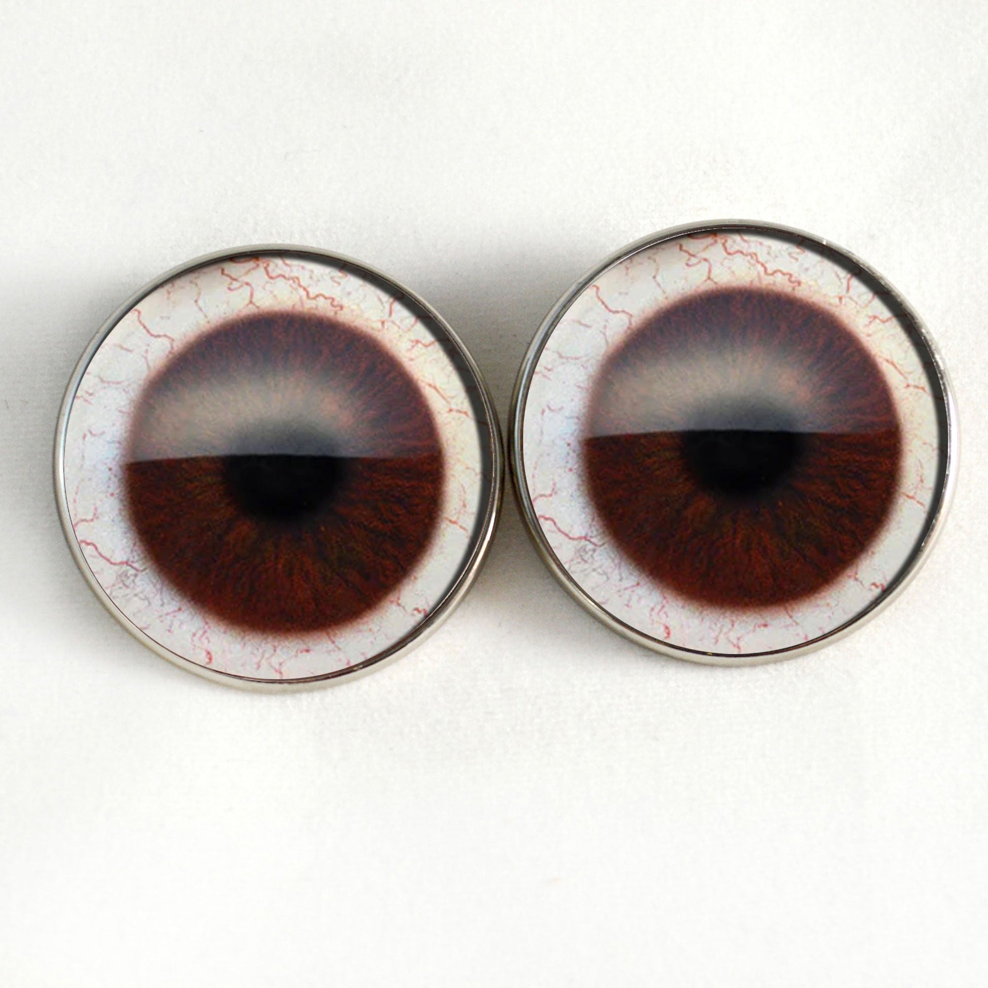 Dark Brown Human with Whites Sew-On Button Glass Eyes - Prismatic Fiber Arts