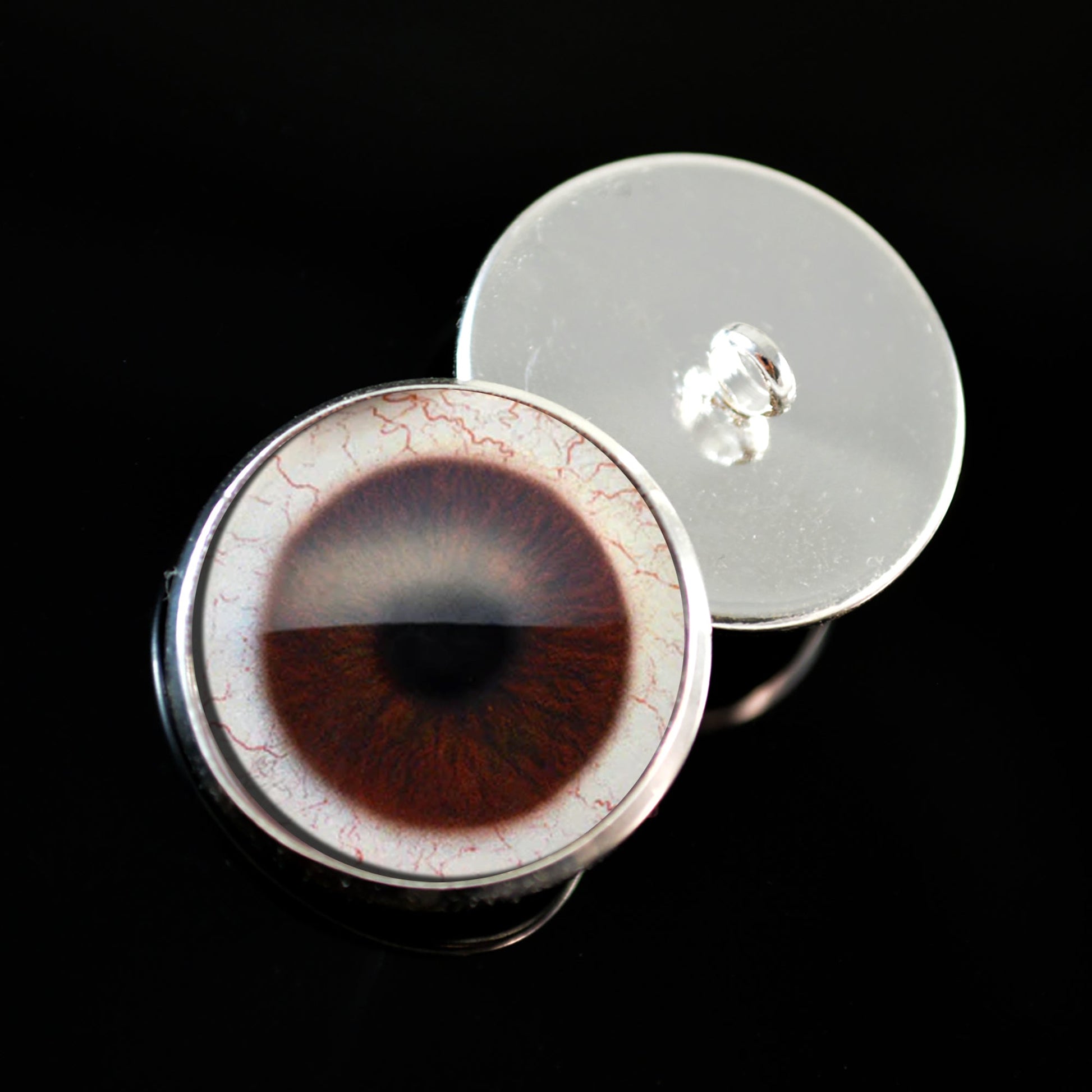 Dark Brown Human with Whites Sew-On Button Glass Eyes - Prismatic Fiber Arts