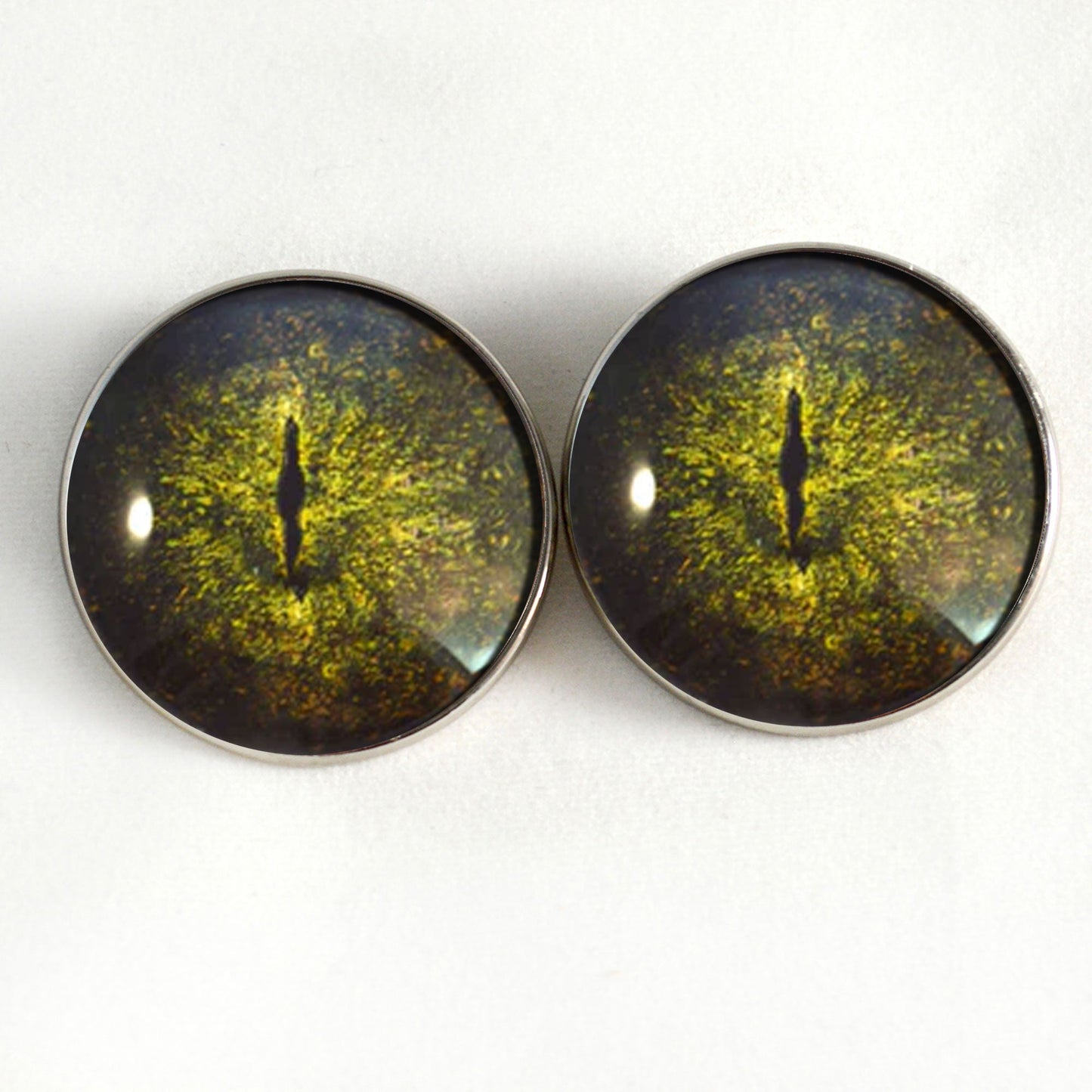 Dark Green Crocodile Gharial Sew-On Button Glass Eyes - Prismatic Fiber Arts