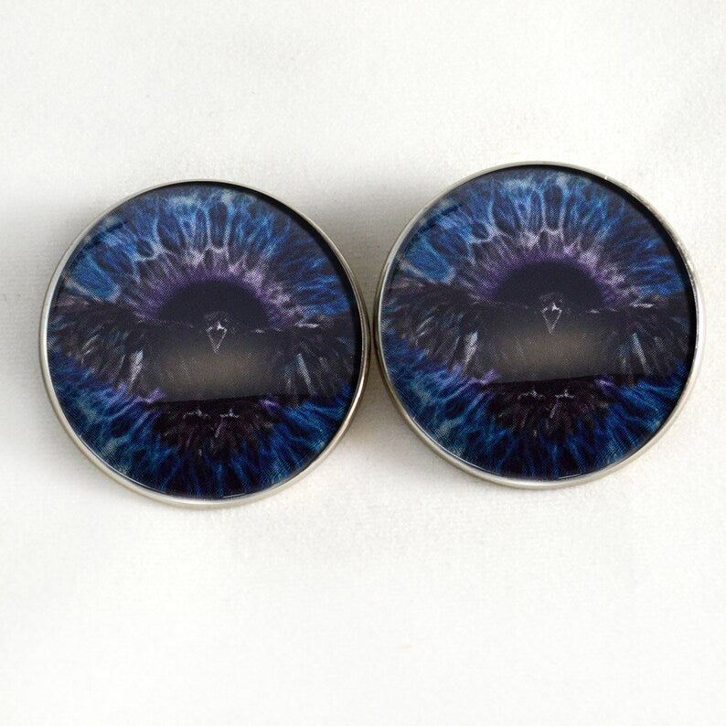 Dark Raven Purple & Blue Viking Sew-On Button Glass Eyes - Prismatic Fiber Arts