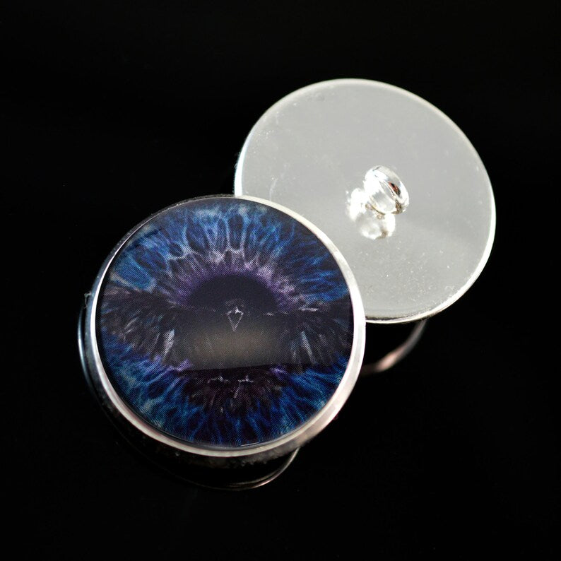 Dark Raven Purple & Blue Viking Sew-On Button Glass Eyes - Prismatic Fiber Arts