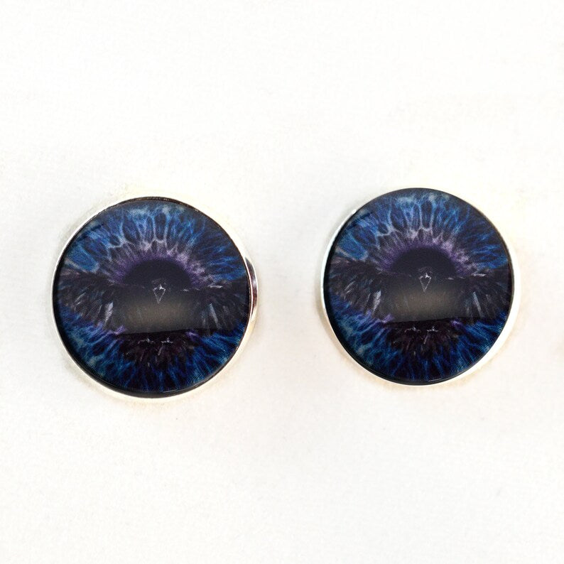 Dark Raven Purple & Blue Viking Sew-On Button Glass Eyes - Prismatic Fiber Arts