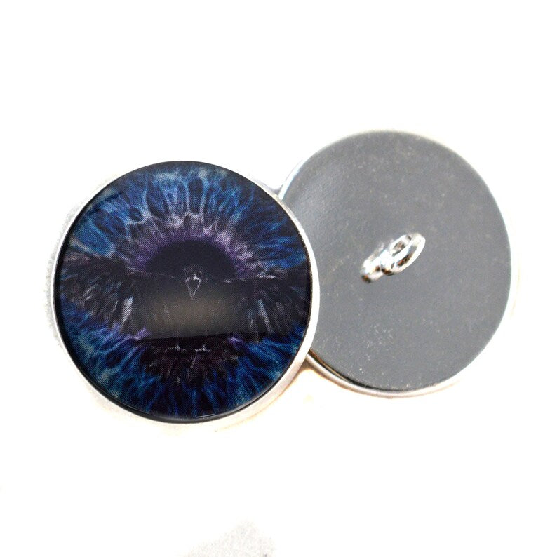 Dark Raven Purple & Blue Viking Sew-On Button Glass Eyes - Prismatic Fiber Arts