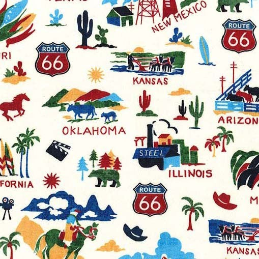 Cream The Mother Road Route 66 Cotton 44"/45" Fabric Per Yard - Prismatic Fiber Arts