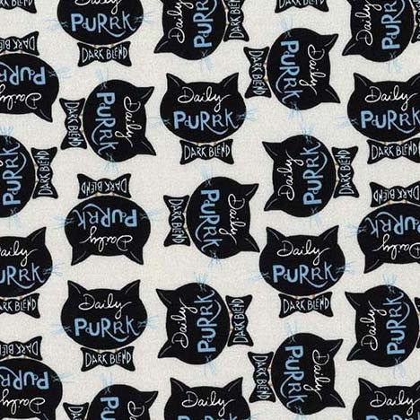 Gray Daily Purrk Purrsuit of Coffeeness Cotton 44"/45" Fabric Per Yard - Prismatic Fiber Arts