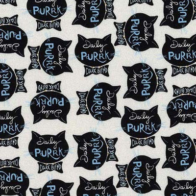 Gray Daily Purrk Purrsuit of Coffeeness Cotton 44"/45" Fabric Per Yard - Prismatic Fiber Arts