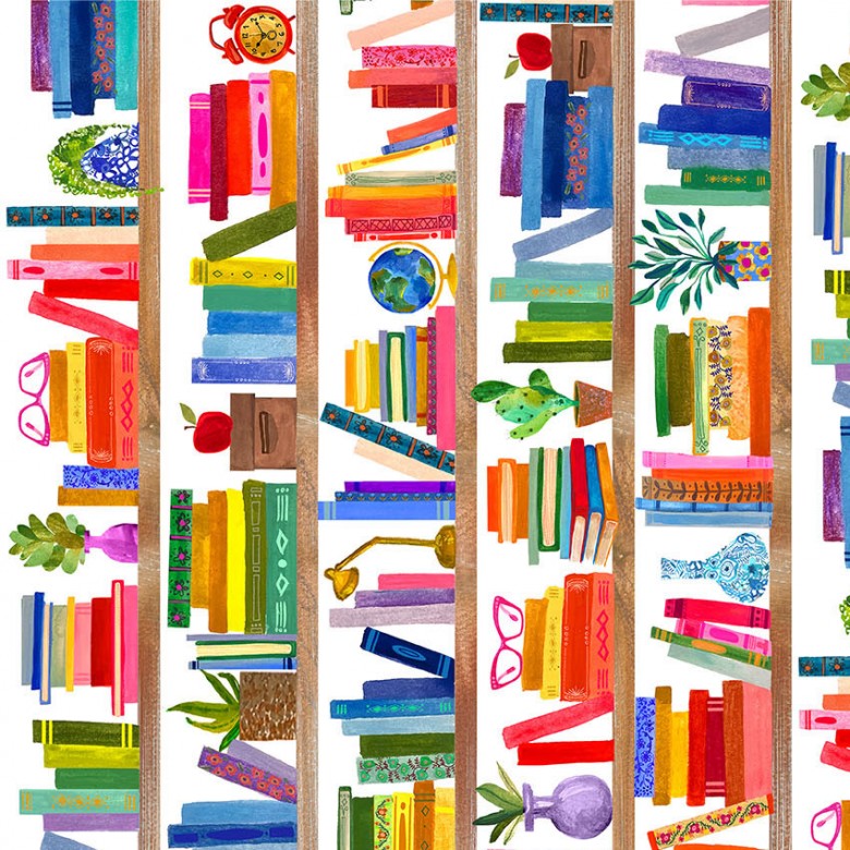 White Bookshelves Books are Magic Cotton 44"/45" Fabric Per Yard - Prismatic Fiber Arts