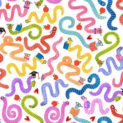 White Proud Bookworms Books are Magic Cotton 44"/45" Fabric Per Yard - Prismatic Fiber Arts