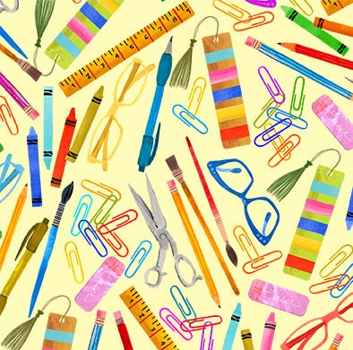 Yellow On My Desk Books are Magic Cotton 44"/45" Fabric Per Yard - Prismatic Fiber Arts