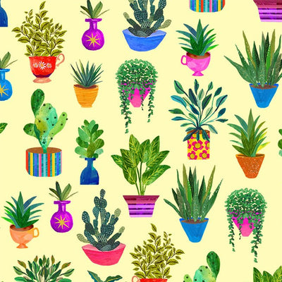 Yellow Houseplants Books are Magic Cotton 44"/45" Fabric Per Yard - Prismatic Fiber Arts