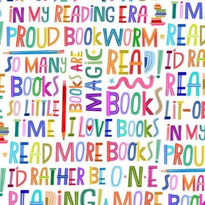 White Books are Magic I love Books Cotton 44"/45" Fabric Per Yard - Prismatic Fiber Arts