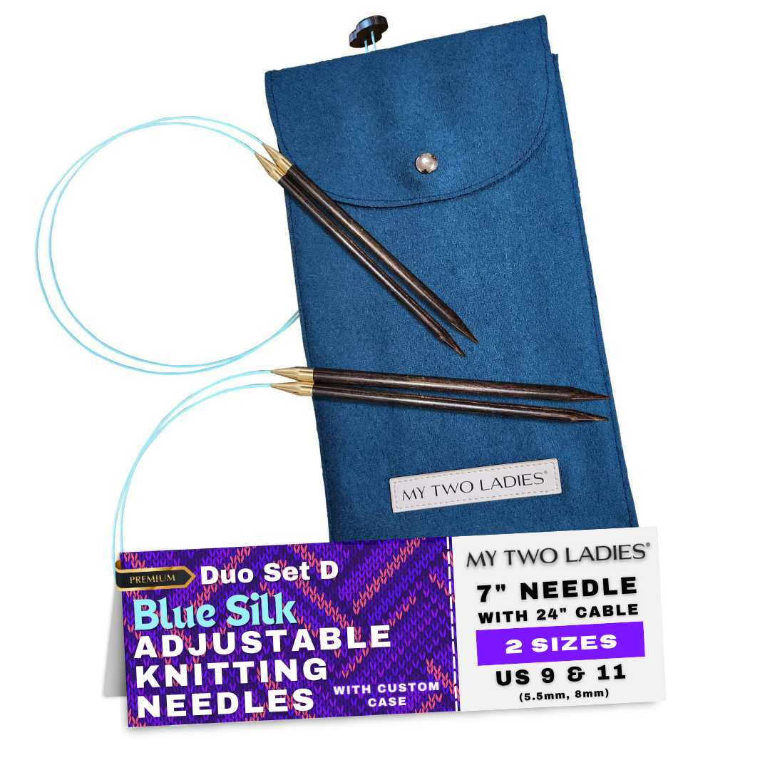 Blue Silk | Duo Set | Adjustable Knitting Needles | w/custom case - Prismatic Fiber Arts
