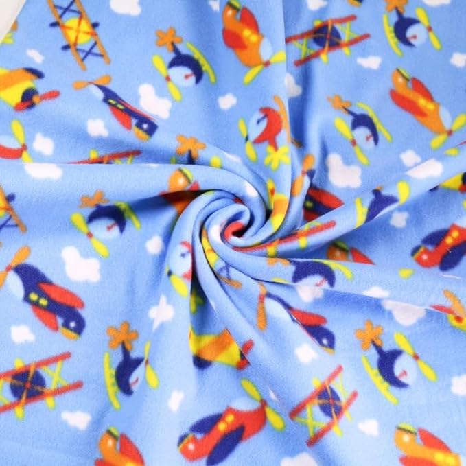 Anti-Pill Polar Fleece Fabric by the Yard – Blue Airplanes (60", 280 GSM) - Prismatic Fiber Arts