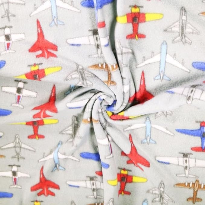Anti-Pill Polar Fleece Fabric by the Yard – Grey Airplanes (60", 280 GSM) - Prismatic Fiber Arts