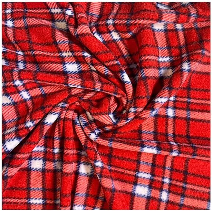Anti-Pill Polar Fleece Fabric by the Yard – Red Plaid (60", 280 GSM) - Prismatic Fiber Arts