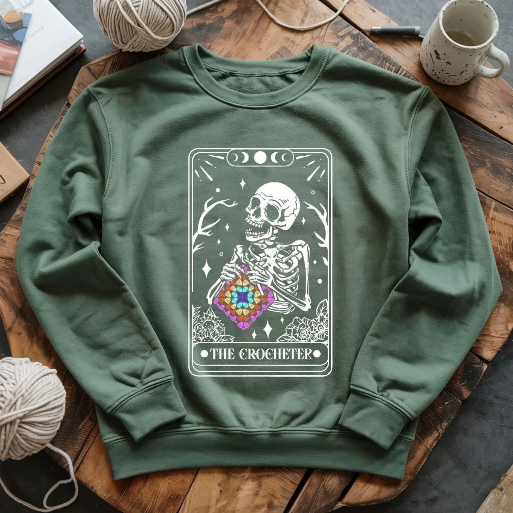 Skeleton Crocheter Tarot Sweatshirt - Prismatic Fiber Arts