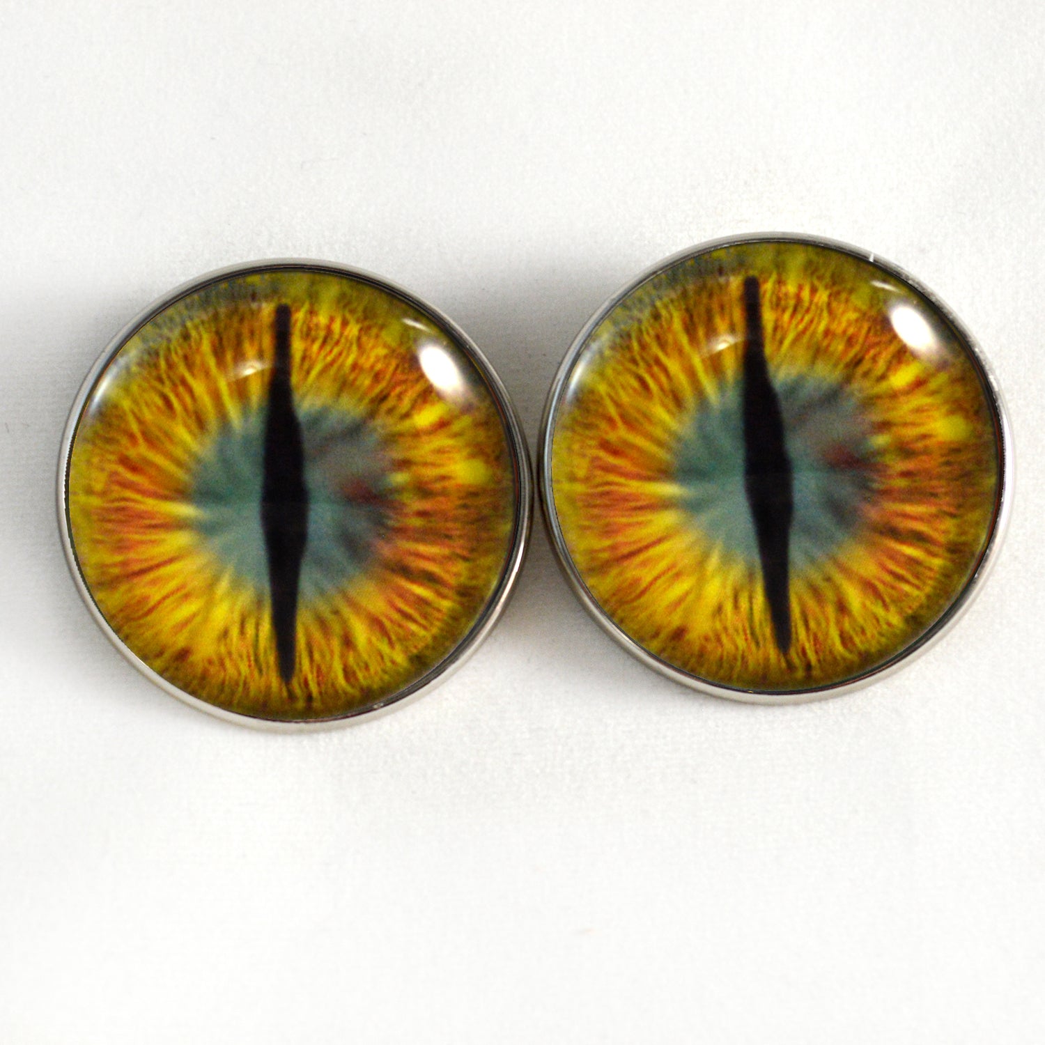 Gold and Teal Green Dragon Sew-On Button Glass Eyes - Prismatic Fiber Arts