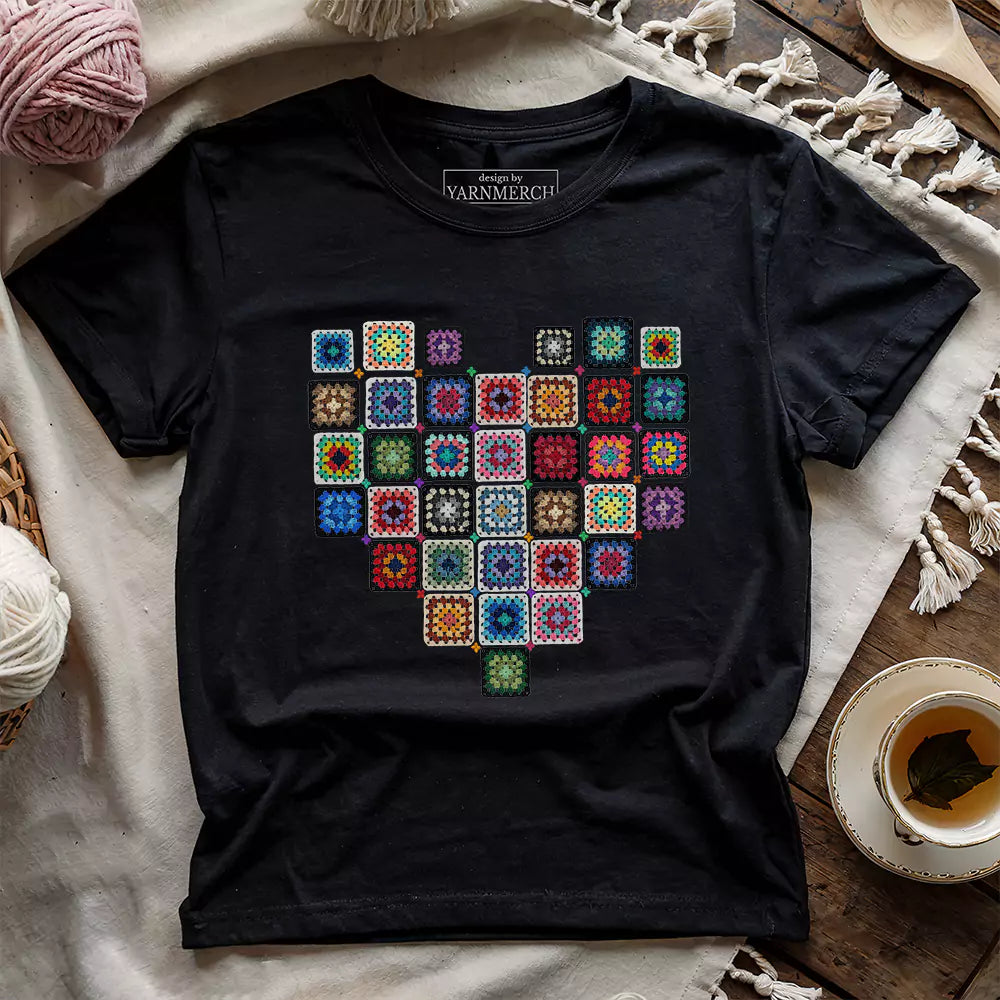 Granny Squares Heart T-shirt - Prismatic Fiber Arts