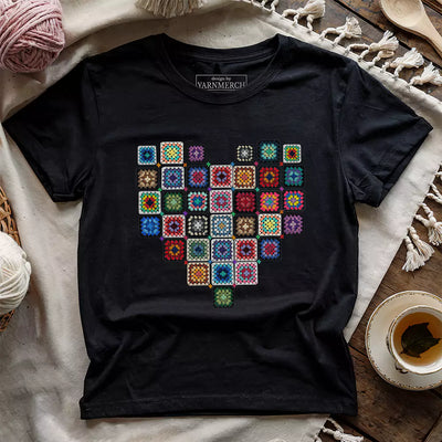 Granny Squares Heart T-shirt - Prismatic Fiber Arts