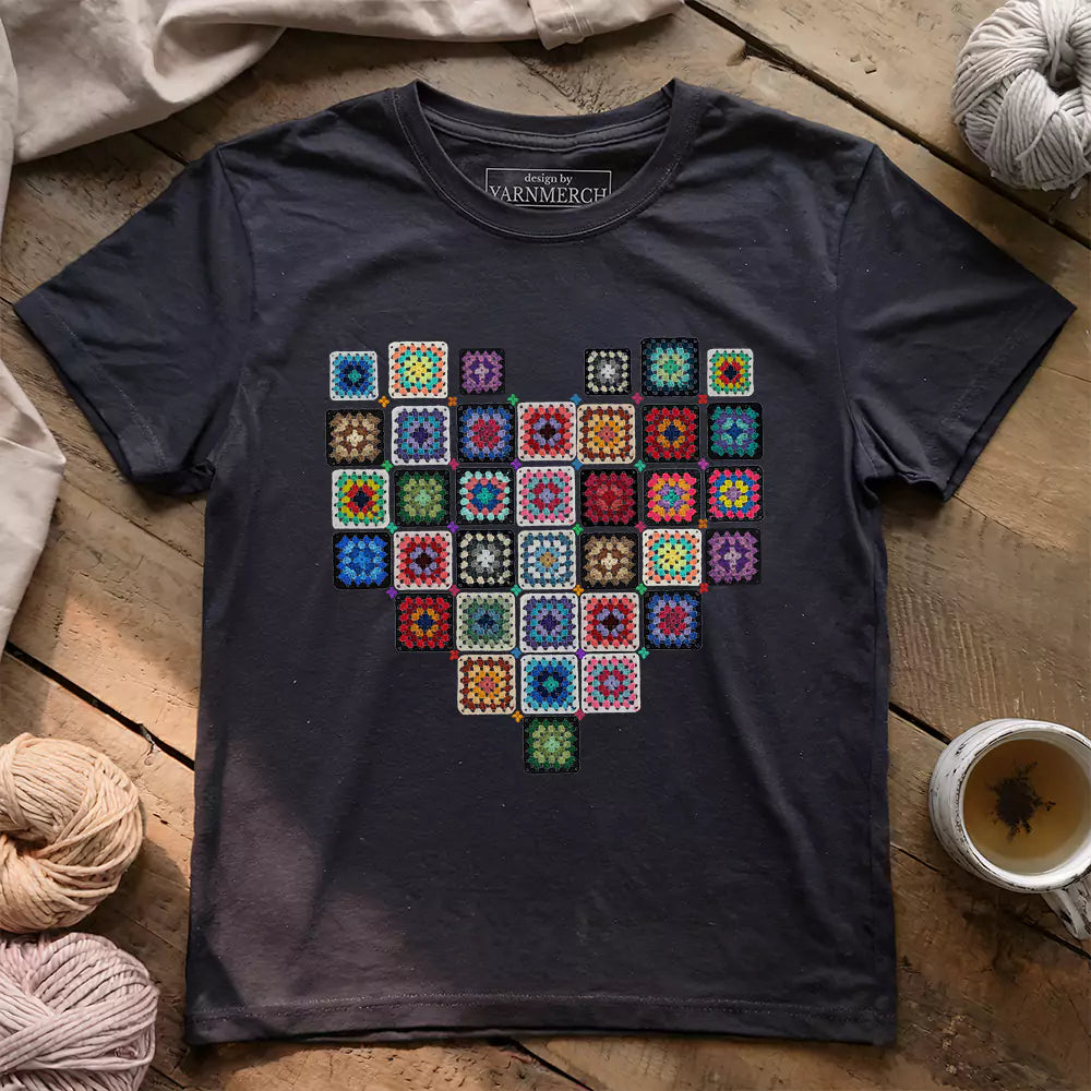 Granny Squares Heart T-shirt - Prismatic Fiber Arts