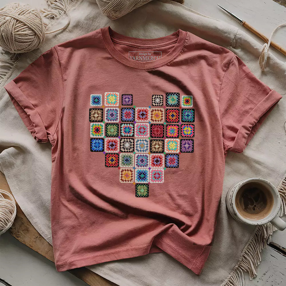 Granny Squares Heart T-shirt - Prismatic Fiber Arts