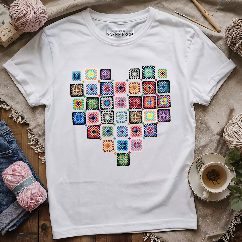 Granny Squares Heart T-shirt - Prismatic Fiber Arts