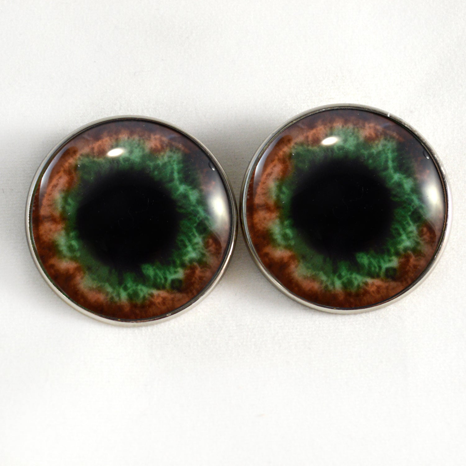 Brown and Green Human Inspired Sew-On Button Glass Eyes - Prismatic Fiber Arts
