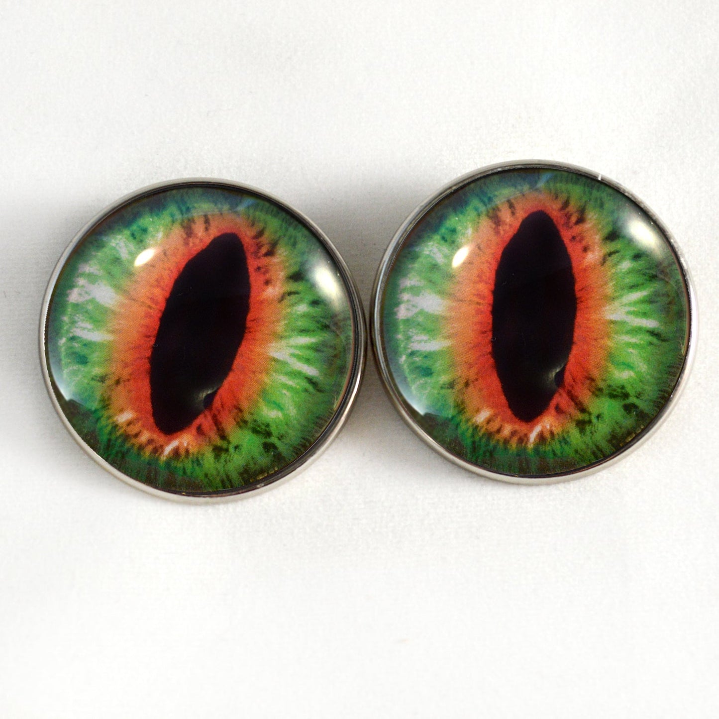 Green and Orange Dragon Sew-On Button Glass Eyes - Prismatic Fiber Arts