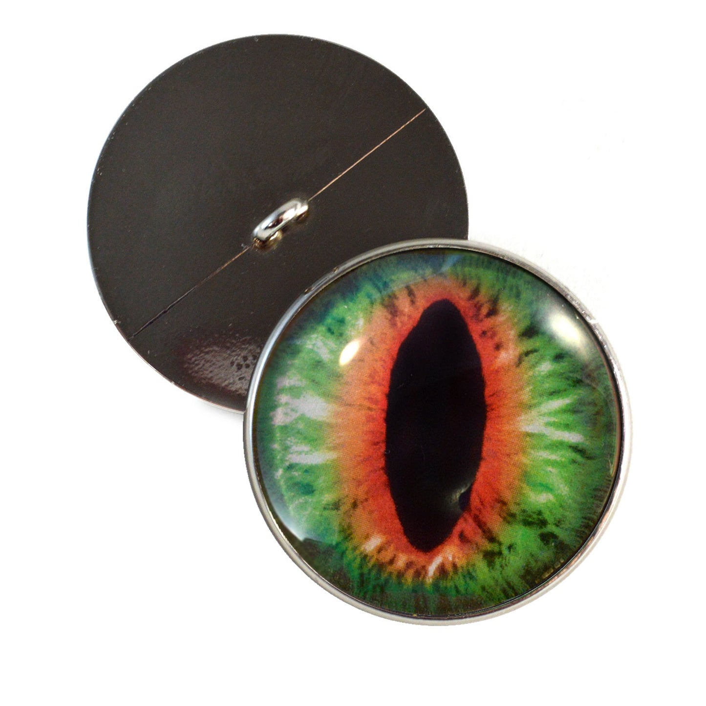 Green and Orange Dragon Sew-On Button Glass Eyes - Prismatic Fiber Arts