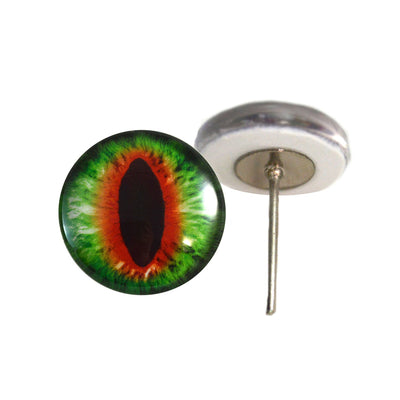 Green and Orange Dragon Glass Eyes on Wire Pin Posts