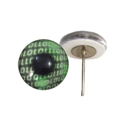 Green Code Cyberpunk Glass Eyes on Wire Pin Posts
