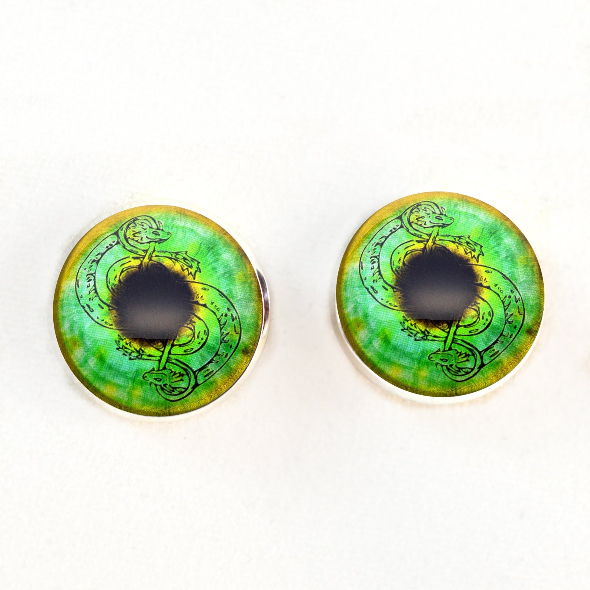 Green and Gold Loki Sew-On Button Glass Eyes - Prismatic Fiber Arts