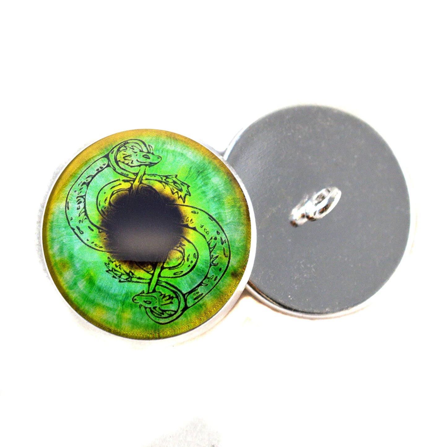 Green and Gold Loki Sew-On Button Glass Eyes - Prismatic Fiber Arts