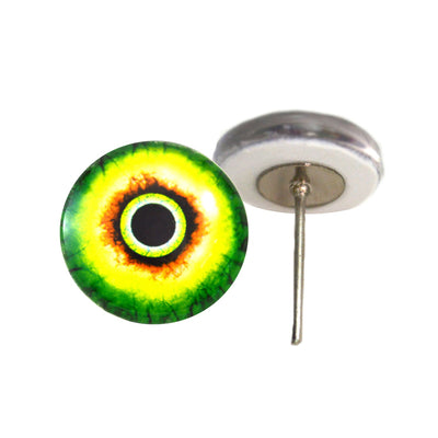 Green and Yellow Monster Glass Eyes on Wire Pin Posts