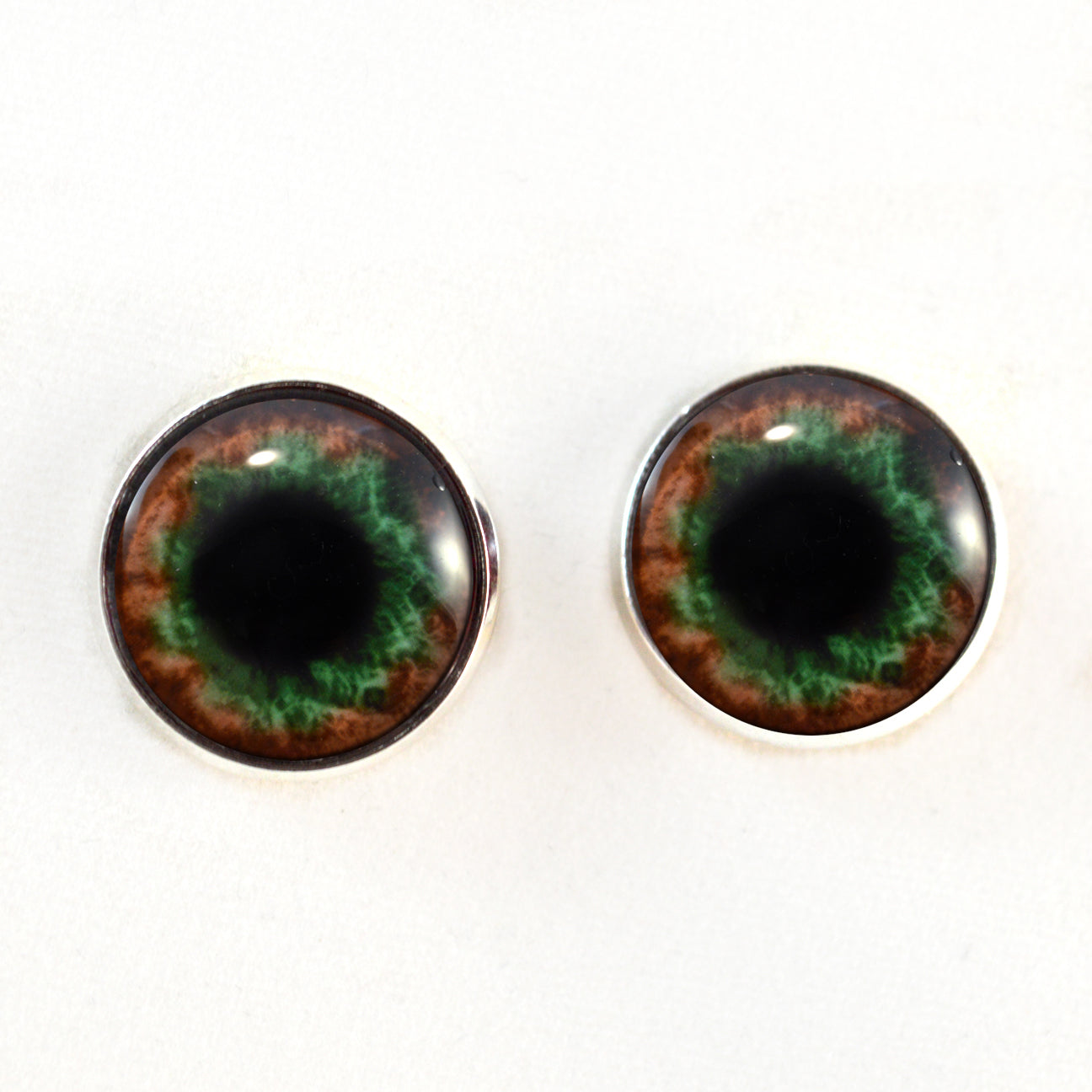 Brown and Green Human Inspired Sew-On Button Glass Eyes - Prismatic Fiber Arts