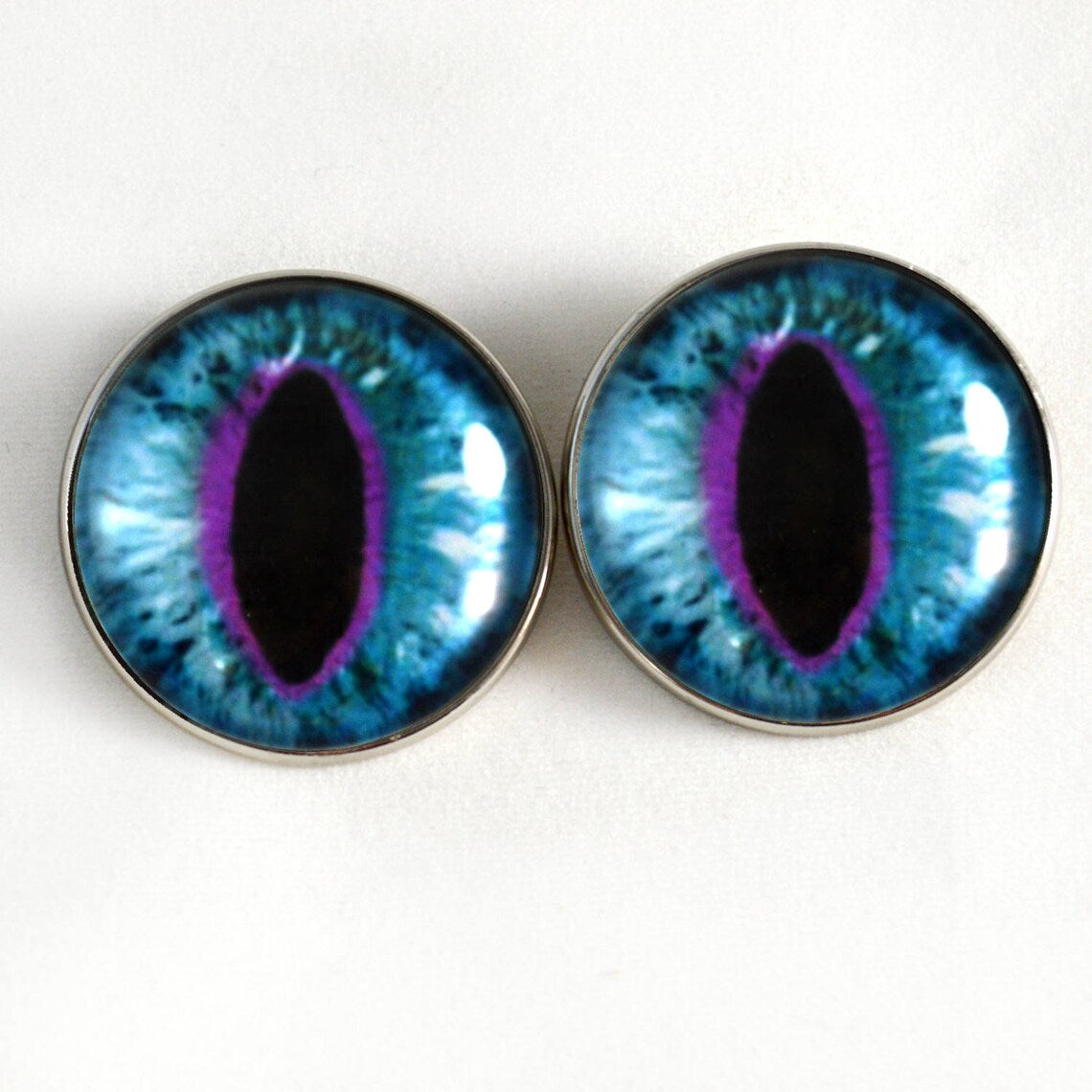 Blue and Purple Cat Dragon Sew-On Button Glass Eyes - Prismatic Fiber Arts