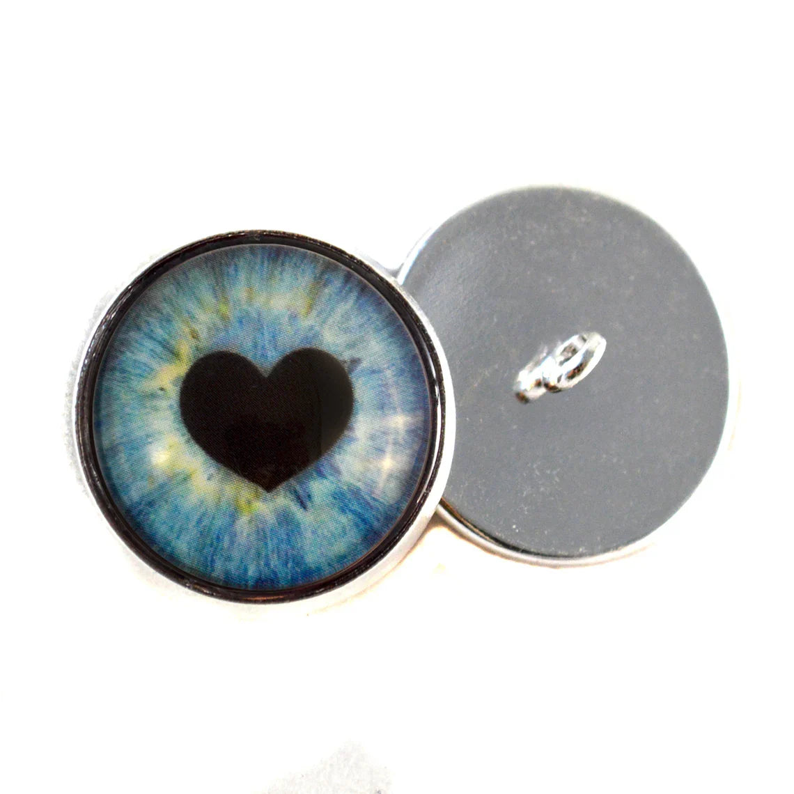 Light Blue Heart Pupil Sew-On Button Glass Eyes - Prismatic Fiber Arts