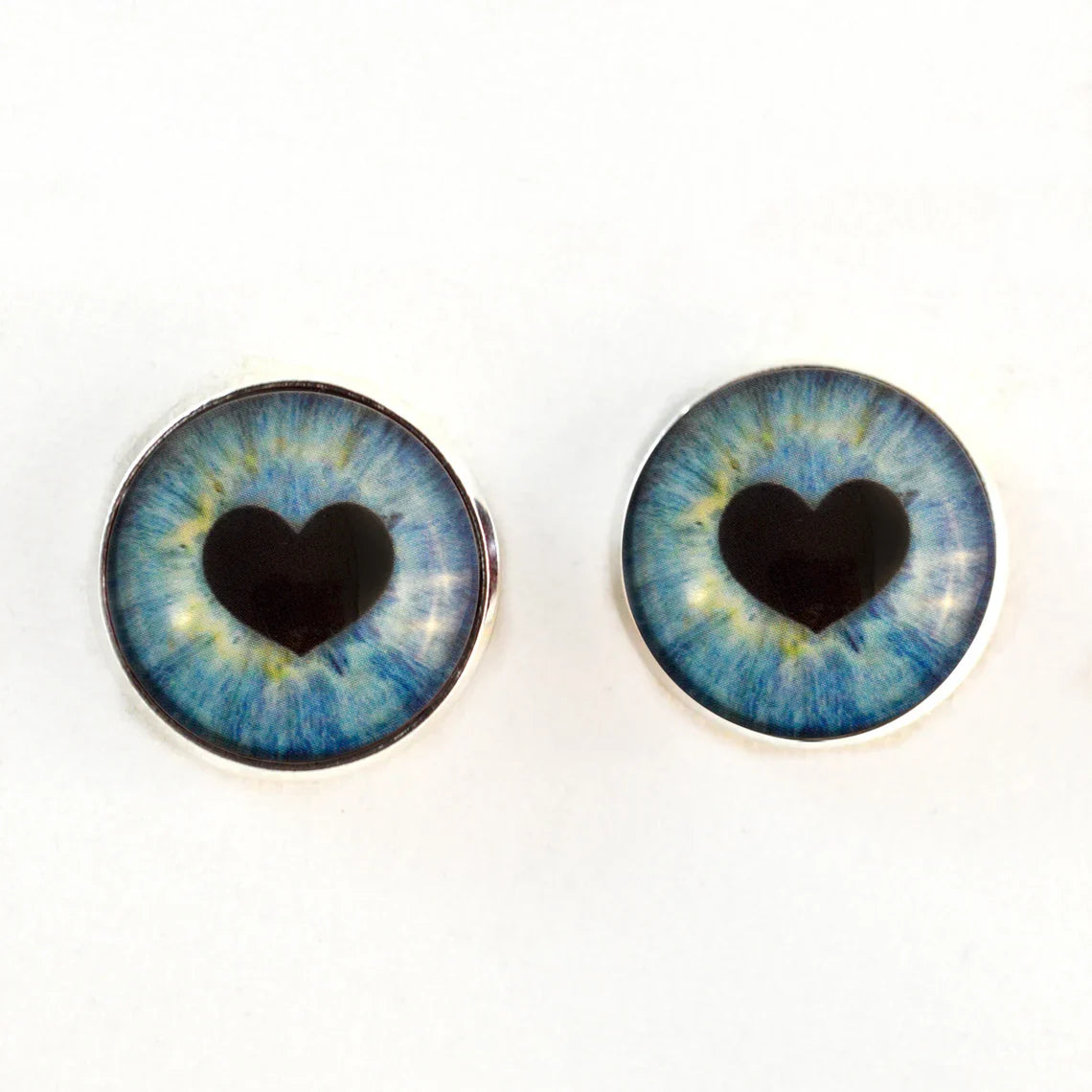 Light Blue Heart Pupil Sew-On Button Glass Eyes - Prismatic Fiber Arts