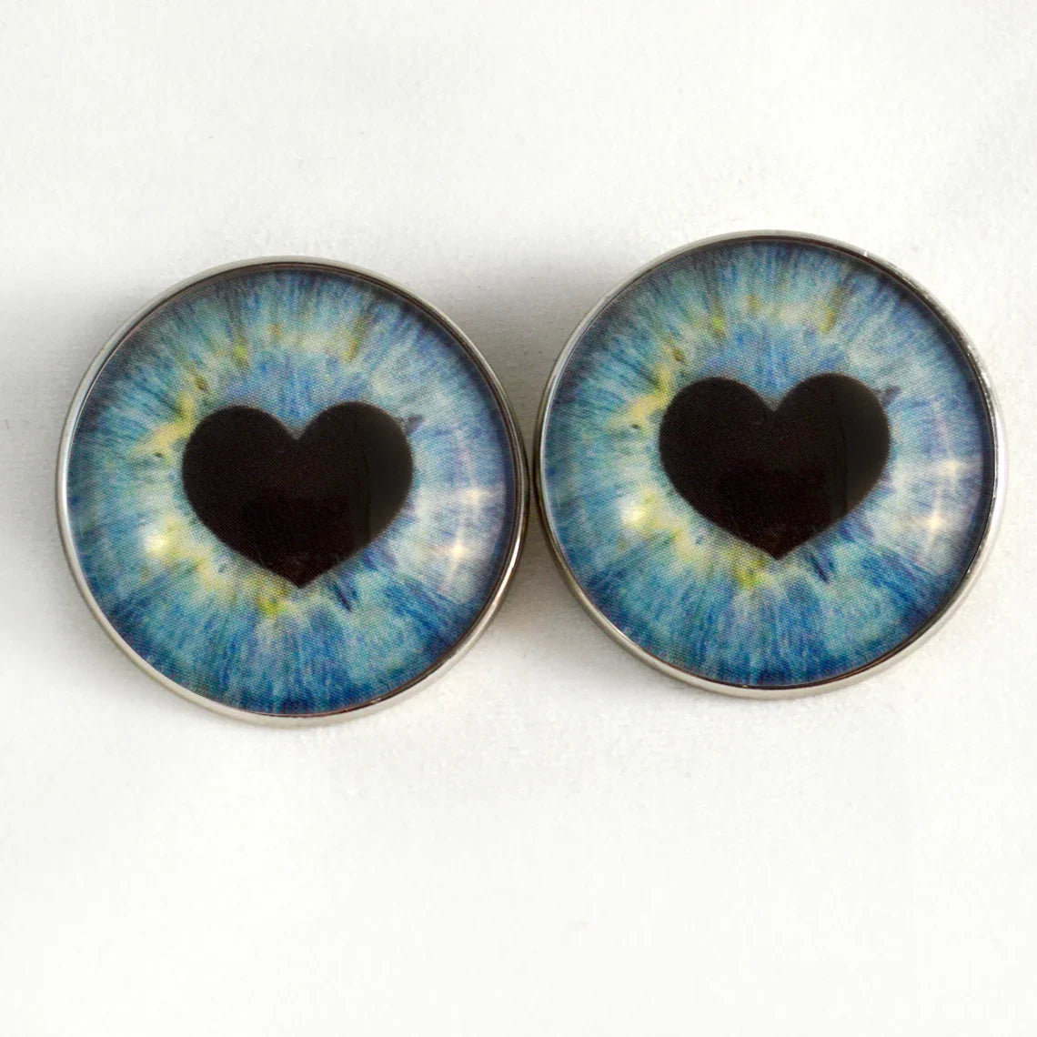 Light Blue Heart Pupil Sew-On Button Glass Eyes - Prismatic Fiber Arts