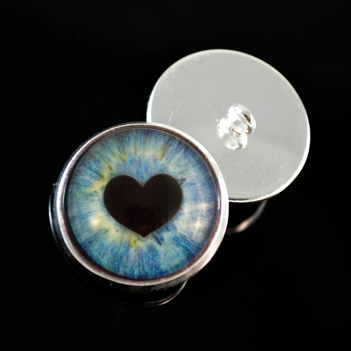 Light Blue Heart Pupil Sew-On Button Glass Eyes - Prismatic Fiber Arts