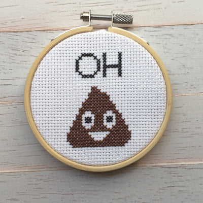 Oh Poop Emoji Counted Cross Stitch DIY KIT Beginner - Prismatic Fiber Arts