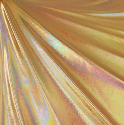 Hologram Metallic Foil Spandex Knit Fabric 4-Way Stretch, 60" Inch Wide | Gold Iridescent - Prismatic Fiber Arts
