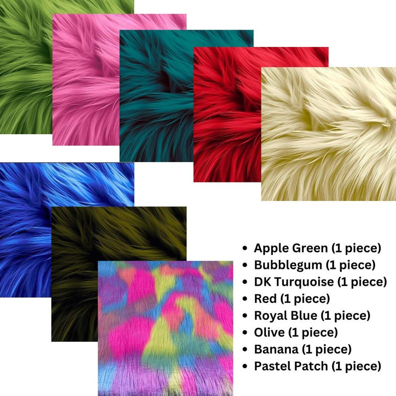 Faux Fur Square Fabric - 8 Pieces - 10" X 10" Inches Shaggy Fur Patches Fabric - Prismatic Fiber Arts