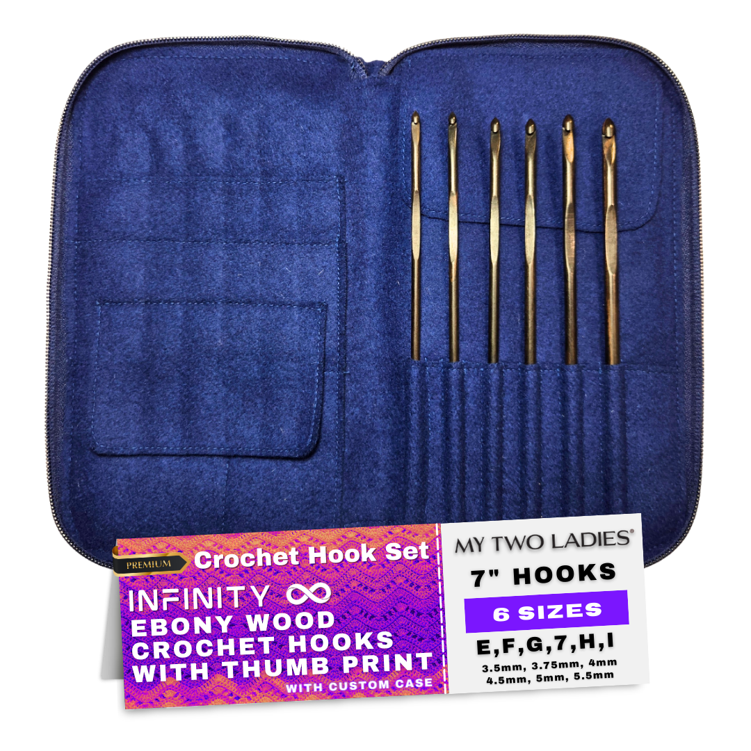 Infinity | Crochet Hook Set | Ebony | Sizes E, F, G, 7, H, I | w/custom case - Prismatic Fiber Arts