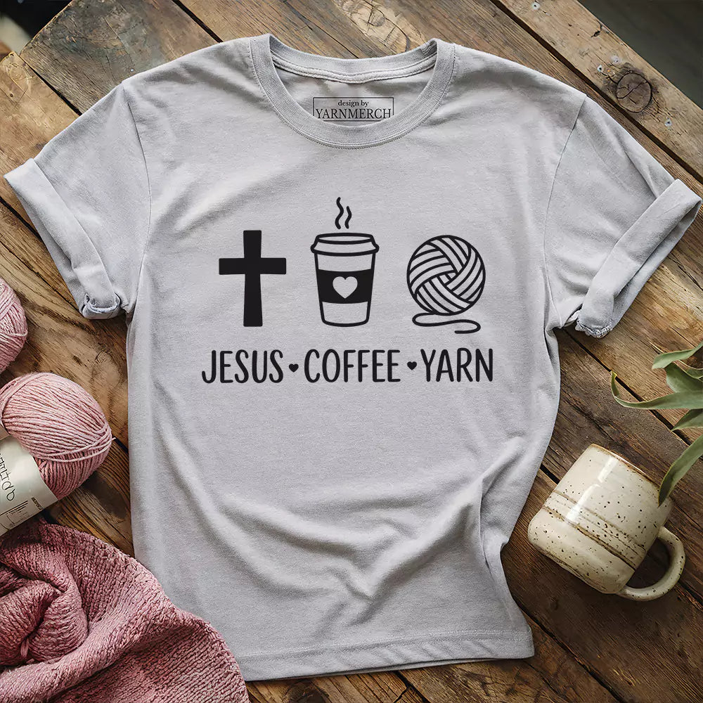 Jesus, Coffee and Yarn T-shirt - Prismatic Fiber Arts